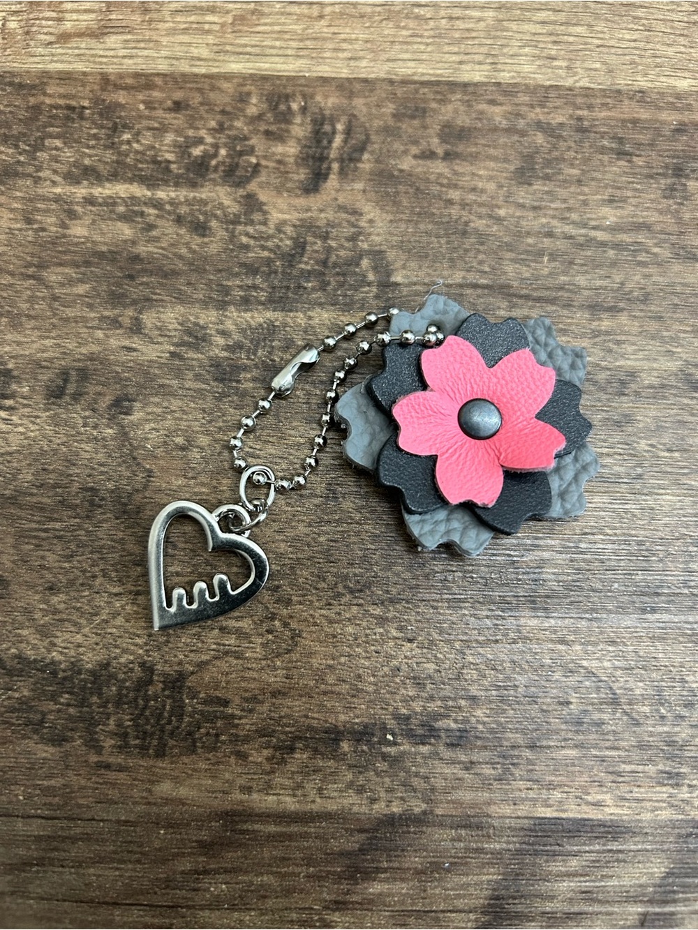 Upcycled Coach Poppy Heart Leather Flower Bag Charm/Keychain